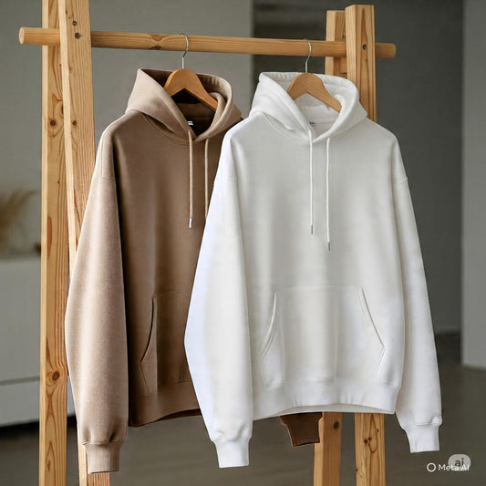 Pack of 2 Premium Hoodies – Ultimate Comfort & Style Combo (White & Beige)